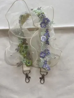 花柄刺繍 シフォンスマホストラップ