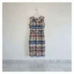 高級　ツイードワンピース　ツイードノースリーブワンピース