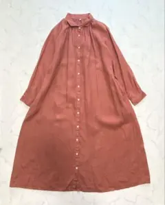 美品　無印良品　リネン100% シャツワンピース　XL マキシ　ロング　ゆったり