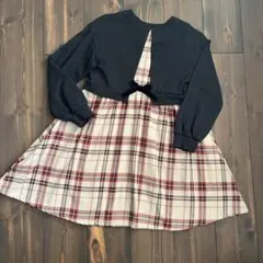ブランシェス　後ろリボン　チェック柄スウェットワンピース 120