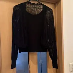 ブラックレースカーディガン 長袖 ショート丈