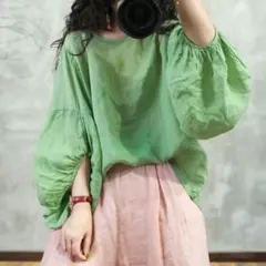 大流行新作 オシャレ パフスリーブ Tシャツ ラウンドネック 着痩せ 無地