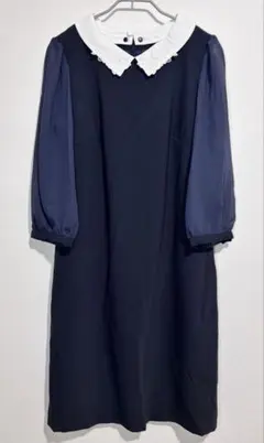 【Apuweiser Luxe】ネイビー ワンピース サイズ2 紺色 刺繍 上品