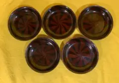 輪島塗 漆器 捻り文 木製 菓子皿 銘々皿 豆皿 5客セット!!