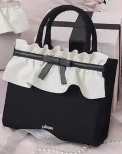 ⊹新品⊹ pium フリルリボンスクエアキャンバストートバッグ ブラック