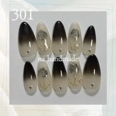 ネイルチップ ブラック グラデーション フラワー ミラー