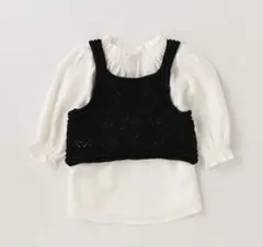 プティマイン　白ブラウスと黒レース編みキャミソール2枚セット