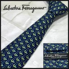 ☆即発 Salvatore Ferragamo ネクタイ シルク ブルー 総柄