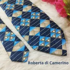 Roberta di Camerino ネクタイ 青 だまし絵柄 イタリア製のサムネイル