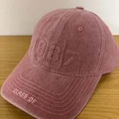 【ピンク】デニム風キャップ ロゴ刺繍 ヴィンテージ加工 男女兼用 帽子