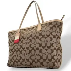 コーチ　トートバッグ　茶　シグネチャー　A4収納　ワンショルダー　S16