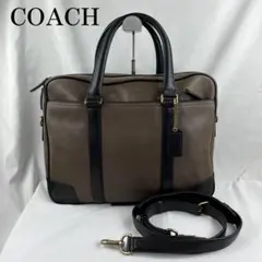 【良品】 コーチ ビジネスバッグ ブリーフケース カーキ ブラック