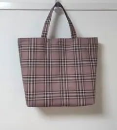トートバッグ 大きめ タータンチェック柄 くすみピンク ハンドメイド