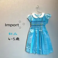 ［新品］インポート 海外 スモッキングワンピース ノースリーブ 刺繍 4-5歳