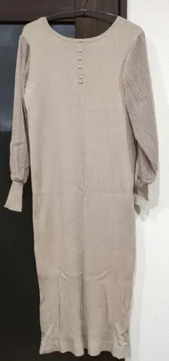 CoutureBrooch リブ編みベージュ長袖ニットワンピース　38