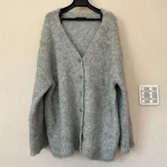 ●w closet ブークレー起毛ロングカーディガン★フリーサイズ★青系グレー
