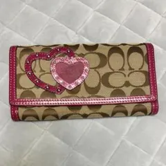 コーチ COACH 長財布 ピンク ハートモチーフ 美品