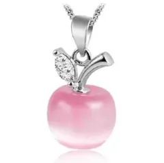 N133【りんご】ネックレス　全2色　ムーンストーン　まん丸　可愛い　ピンク