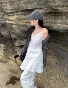 nugu フリルレイヤードワンピース 白