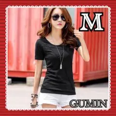 M ブラック 半袖 Tシャツ ラウンドネック 細見え くびれ シンプル 新品