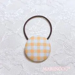 ハンドメイド ギンガムチェック くるみボタンヘアゴム／イエロー(NO.762A)