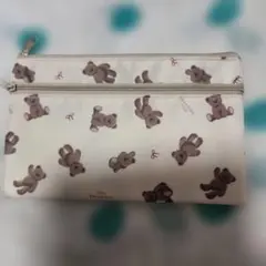 クマ柄ダブルジッパーポーチ