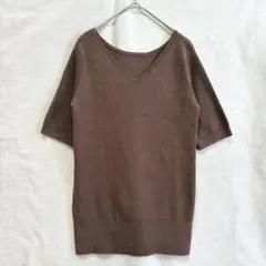 PLST プラステ Vネック ニット 半袖 リネン混 麻 体型カバー 茶 M
