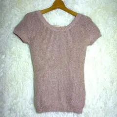 ミッシェルクラン【38】レディース 半袖 ニットセーター ウール混 ラメ ピンク