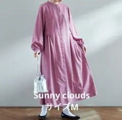 サニークラウズ 華やぎシャツワンピース 長袖 リネン混 ピンク M