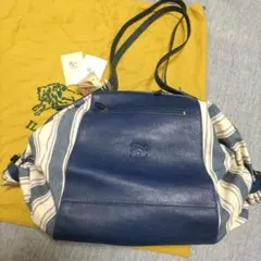 新品 イルビゾンテ キャンバス 本革 レザー バッグ キャンディバッグ ブルー