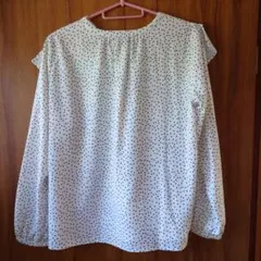 DRESKIP 長袖ブラウス　ドット柄フリル Mサイズ