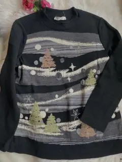 黒地に雪景色のセーター、高級ニット、美品、