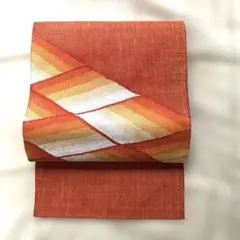 ⭐️夏用　オレンジ系 幾何学模様名古屋帯⭐️