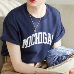 ANGIE カレッジロゴTシャツ ネイビー×白 Mのサムネイル