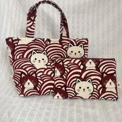 猫柄 トートバッグ＆ポーチ 2点セット ハンドメイド