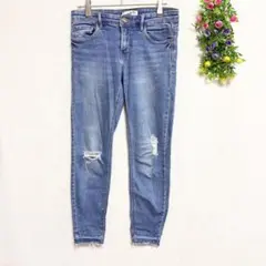 ストラディバリウス【38】クロップド丈スキニーデニムパンツ クラッシュ ダメージ