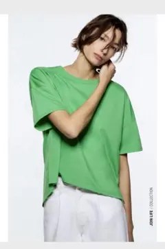 ☆新品未着用☆ZARA L オーバーサイズ アシンメトリー Tシャツ グリーン