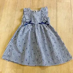 KIDS FORET チェック柄 リボン ノースリーブ ワンピース 110