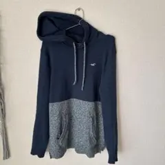 ネイビー グレー ニットパーカー