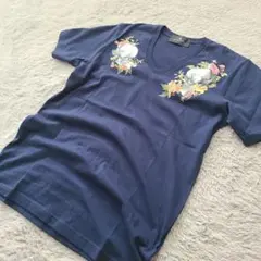 『 美品』nano・universe Vネック 花柄スカル Tシャツ