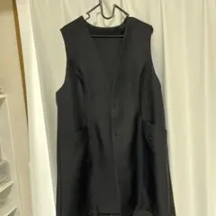 ブラック ノーカラーベスト サイドポケット付き
