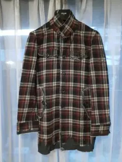 ロエン Roenスタッズスカル　チェック　ロング　ジャケット　コート　サイズ44