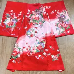 605ag34◎七五三 七歳 女児 着物&袋帯&長襦袢 古典柄 淡い赤紫