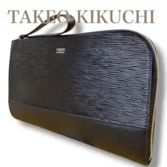 タケオキクチ 未使用級 エンボス加工 クラッチバッグ セカンドバッグ ブラック