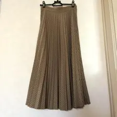 美品　ZARA ロングプリーツスカート　ブラウン　千鳥格子　チェック　xs
