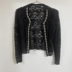 Pumpkin ブラック ビジュー総レースカーディガン秋冬❣️Mサイズ