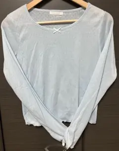 ehka sopo＊リボン付きメロー加工インナーカットソー(ブルー)