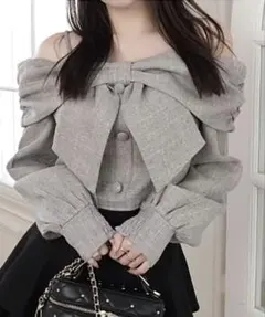 LIP SERVICE リボンオフショルロングスリーブトップス グレー