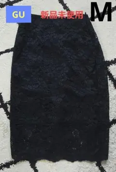 GU 新品 ネイビー 花柄レース タイトスカート　きれいめ　 ひざ丈　M