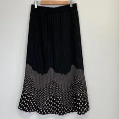 ドット柄 プリーツスカート ロング丈 フレアスカート黒いドット柄プリーツスカート